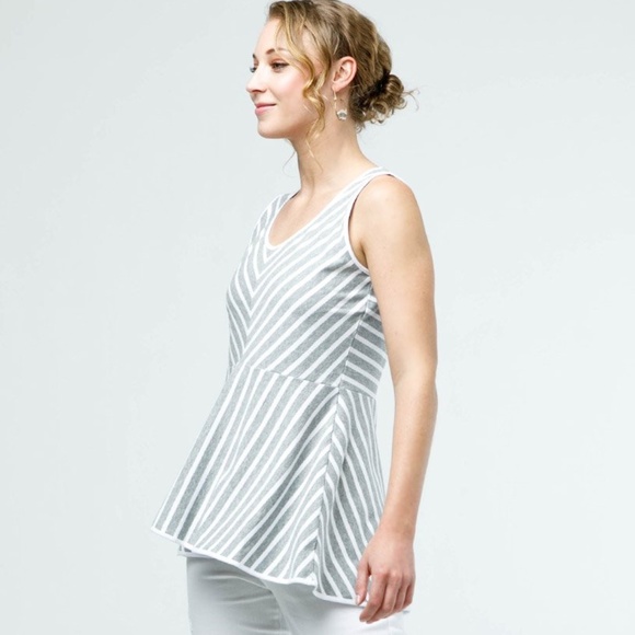 Elegantees Tops - The NIKKI tank in Grey/White stripe